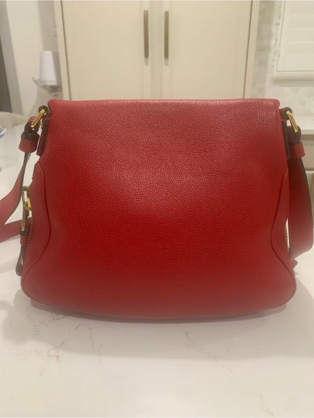 TOM FORD Medium Jennifer Grained Leather Shoulder Bag Red Color